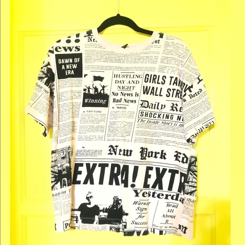 Forever 21 Newspaper Print T-Shirt